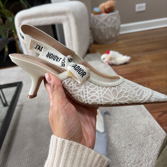 Dior Shoes - Dior Women's White Lace Slingback Heels